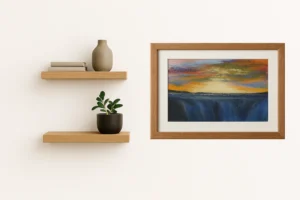 Victoria Falls sunset painting, falling sun abstract landscape art, Victoria Falls original artwork, colourful sunset river painting,