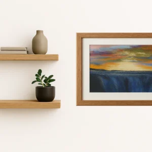 Victoria Falls sunset painting, falling sun abstract landscape art, Victoria Falls original artwork, colourful sunset river painting,